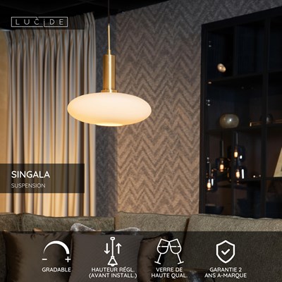 Lucide SINGALA - Suspension - Ø 30 cm - 1xE27 - Or Mat / Laiton